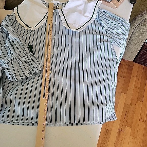 Damson Madder Barbara Steifen Pajama Top 14 Blue Green Stripe Organic Cotton - Picture 11 of 13